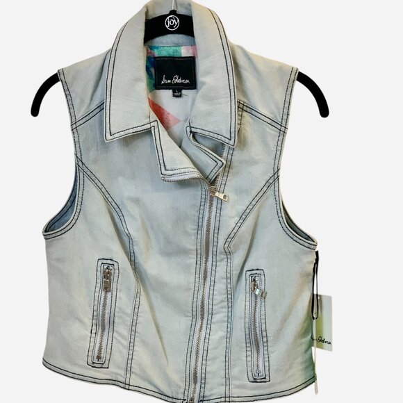 Sam Edelman Denim Cropped Moto Vest Blue Women's Sleeveless Jean Jacket- L-- NWT - Picture 2 of 12